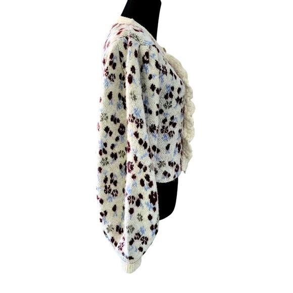 Zara New Woman Ruffle Front Puff Sleeve Floral Cardigan Sweater Small - Picture 5 of 8